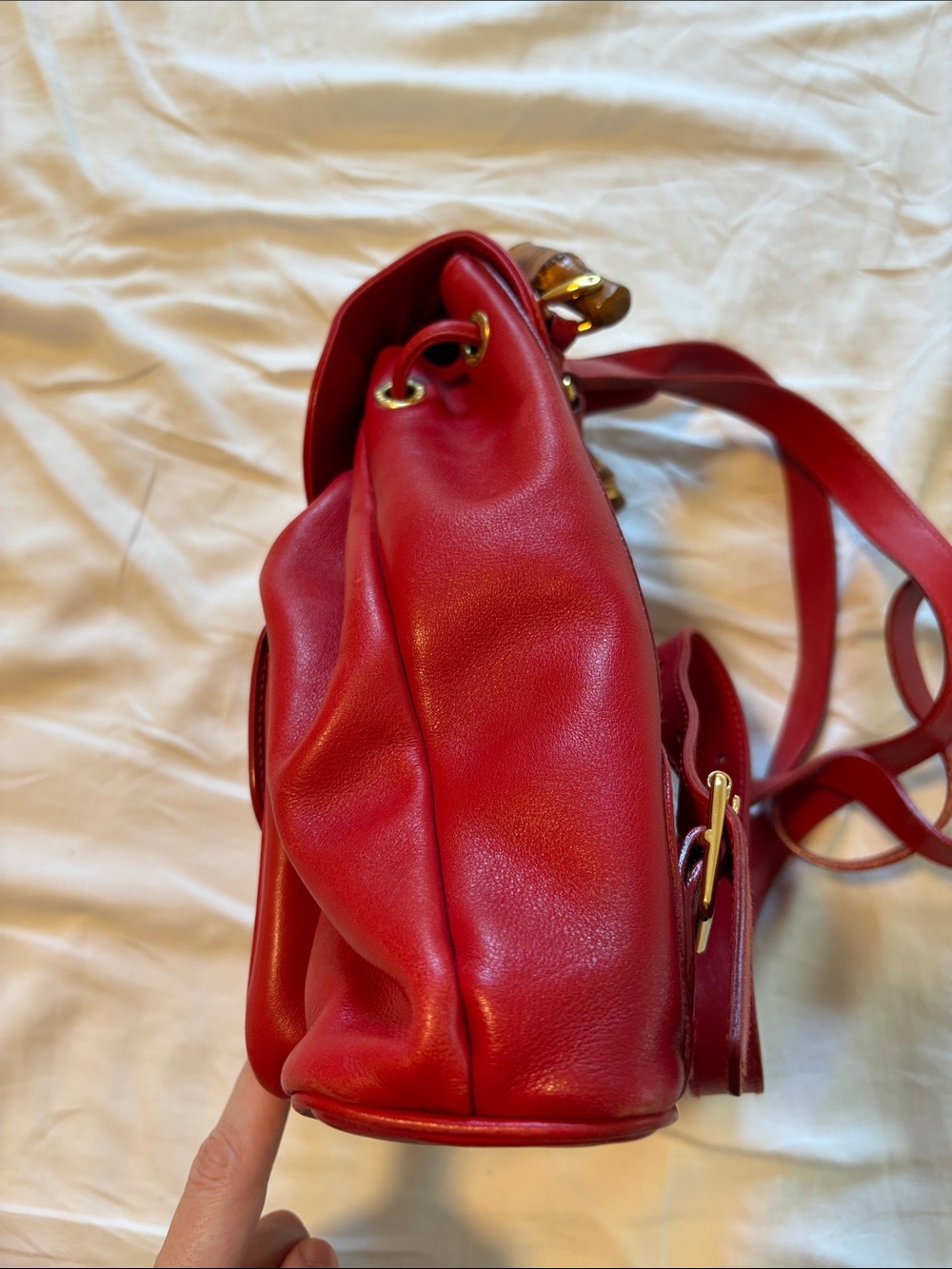 Vintage Tom Ford Era Gucci Red Mini Bamboo Backpack - Picture 6 of 16